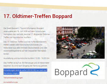 17. Bopparder Oldtimer-Treffen mittouristischer Ausfahrt PLZ 56154